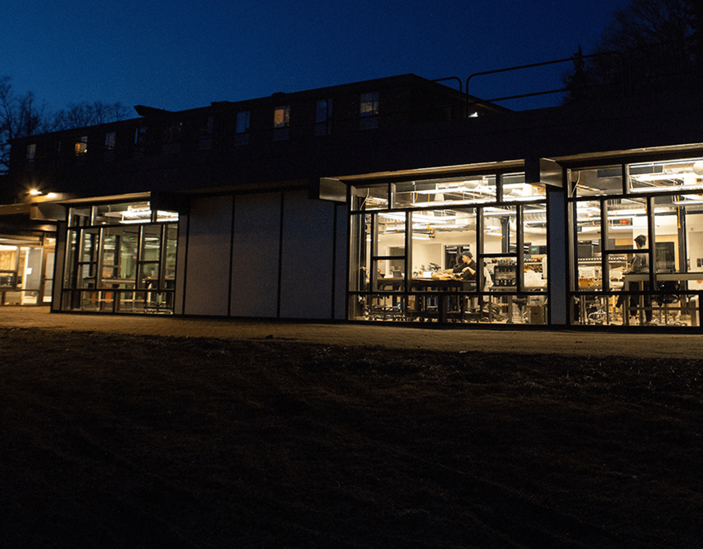 The Fimbel Maker & Innovation Lab lit from within