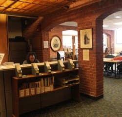 The welcome desk and workspace in Archives & Special Collections