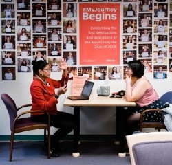A career counselor working with a student in the Career Development Center
