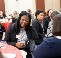 Students meeting with alums during the 2017 site visit to Washington, DC
