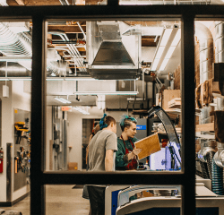 Looking through the window into the Fimbel Maker and Innovation Lab