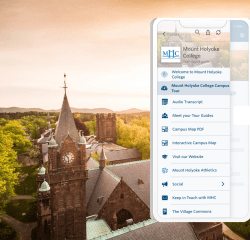 Mary Lyon Hall with an overlay of the guidebook app