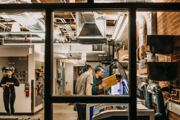 Looking through the window into the Fimbel Maker and Innovation Lab