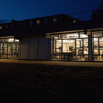 The Fimbel Maker & Innovation Lab lit from within
