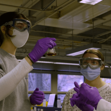 Student working in a science lab