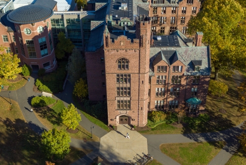 An aerial photo of the Mount Holyoke College Science Center