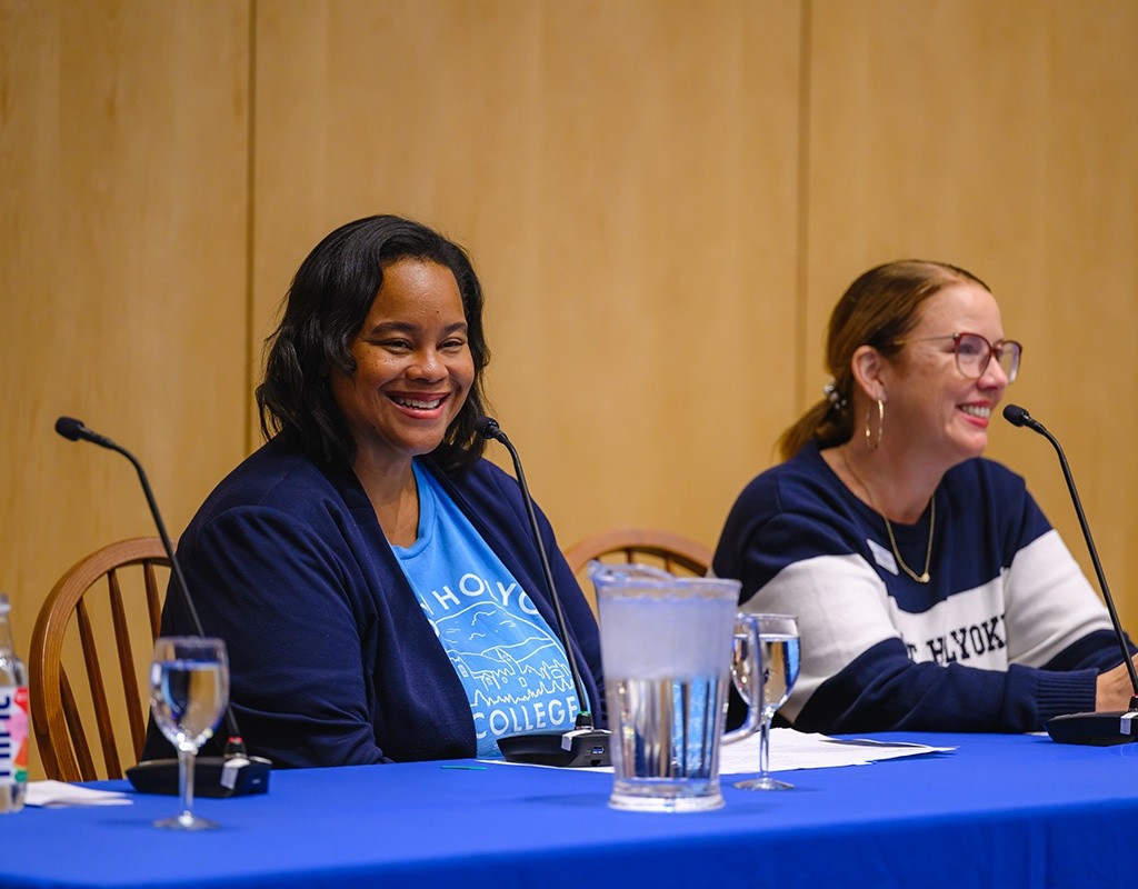 Mount Holyoke College President Danielle Holley and Dean of Students Marcella Runell at the panel during Family and Friends Weekend