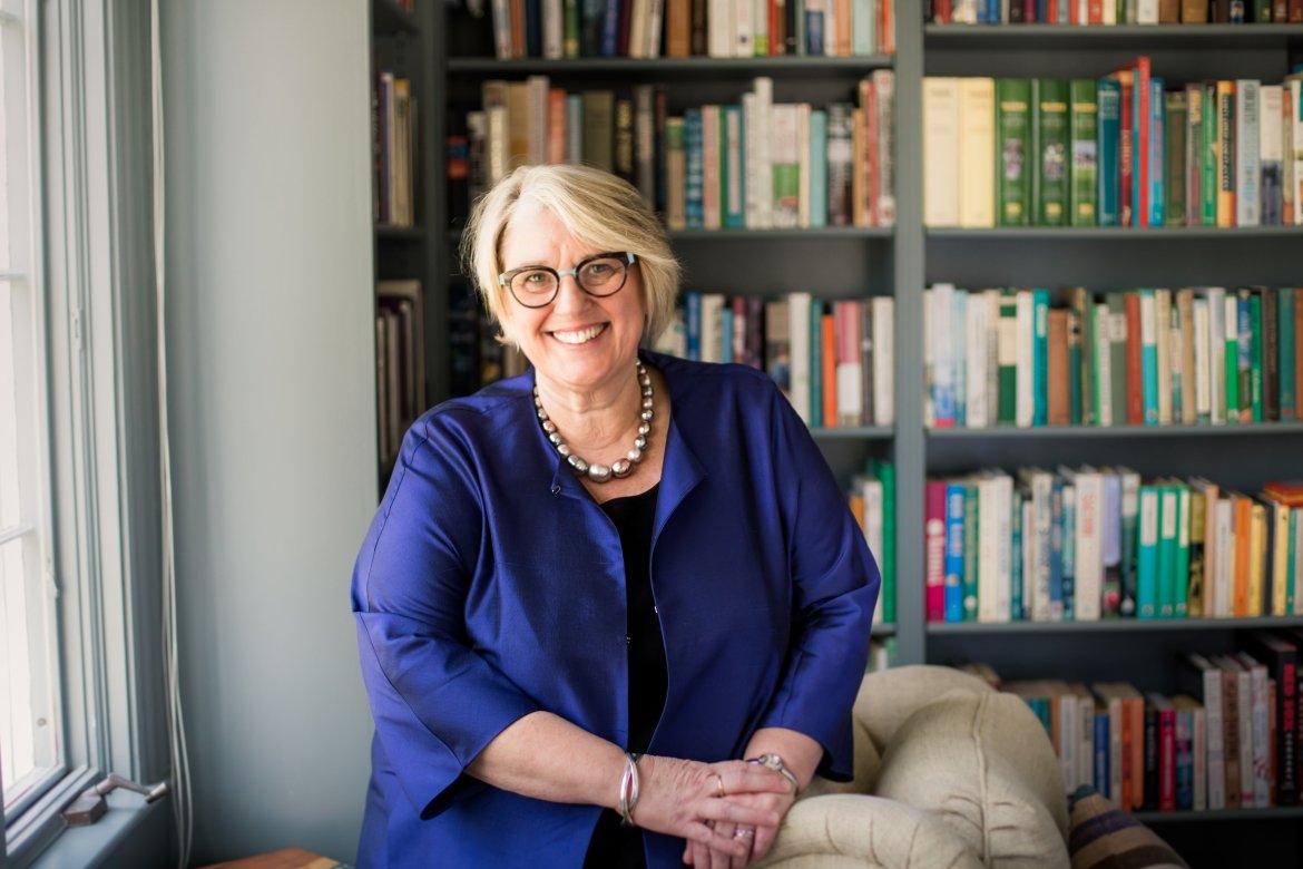 Sonya Stephens standing in front of a bookcase