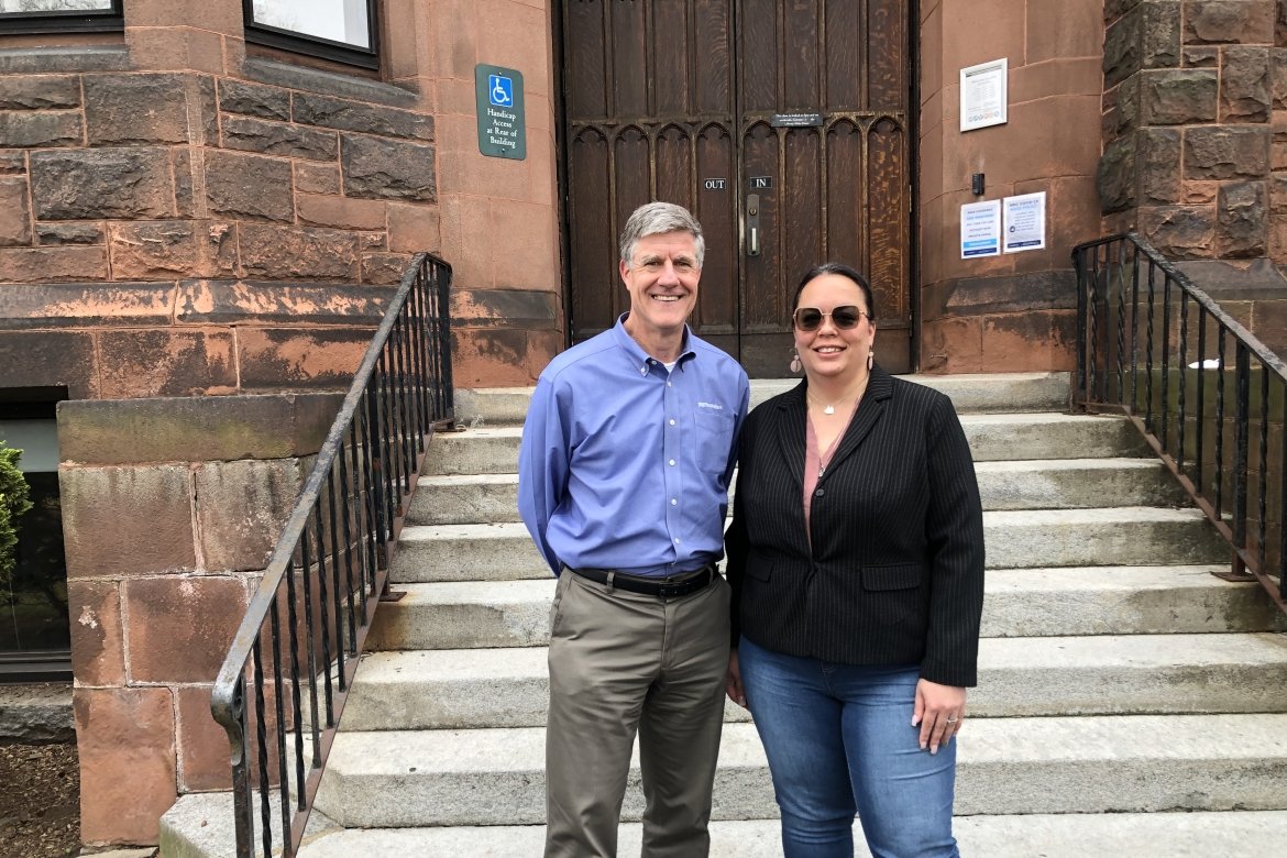 Elisha Bonilla ’22 and Matt Bannister, of PeoplesBank