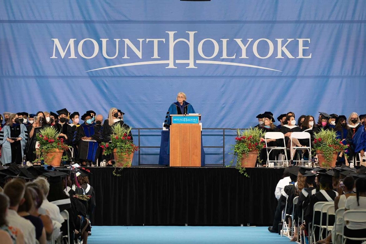 President Sonya Stephens at the podium during Commencement 2022