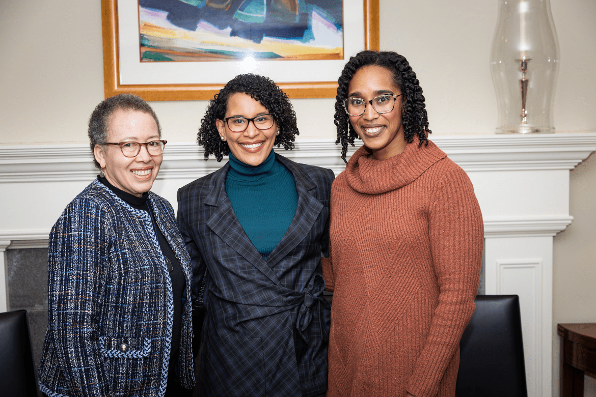 Interim President Beverly Daniel Tatum with Charisse Pickron ’08 and Kira Banks ’00