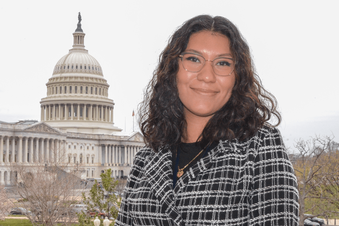 Student Naomy Poot Ibarra in Washington, D.C. during the Weissman Center for Leadership’s annual “Careers in D.C.” trip.