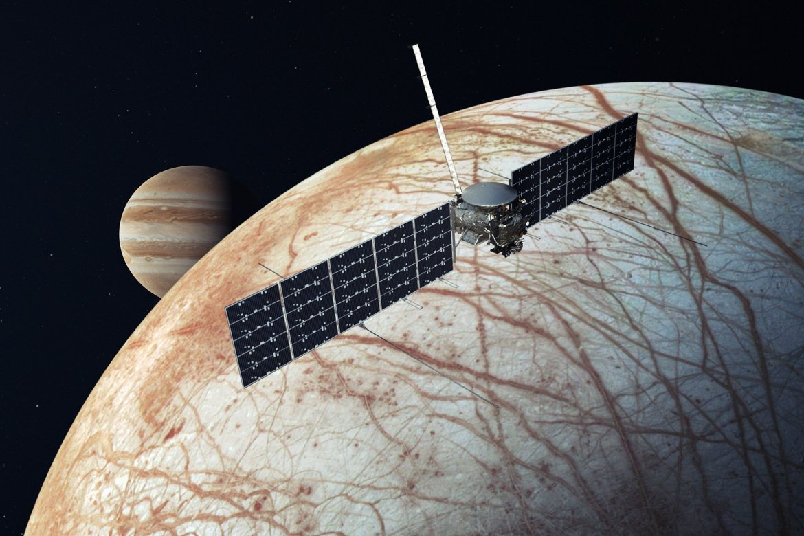 Source: NASA/JPL-Caltech. This artist's rendering shows NASA's Europa Clipper spacecraft, which is aiming for launch readiness this year.