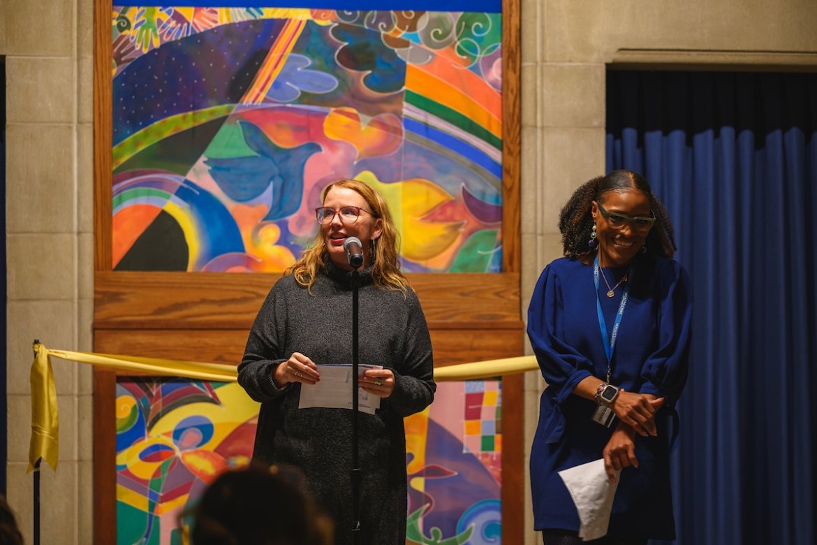 Marcella Runell and Latrina Denson at the ribbon cutting for the Interfaith Sanctuary.