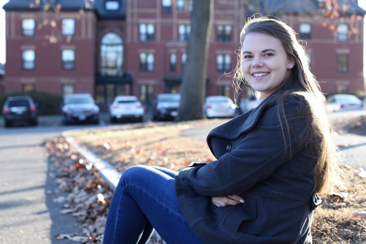 Anna Braman ’21 on Gateway Road, which boasts a formidable curb