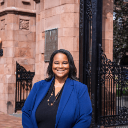 President Danielle R. Holley by the Gates on Mount Holyoke's Campus 2023. Photo by Joanna Chattman.