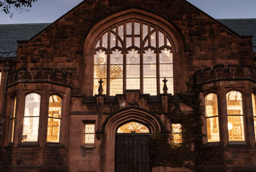 Williston Library at dusk