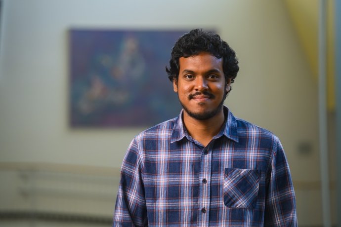 Ishfaaq Mohammed Imtiyas, Visiting Instructor in Statistics. 2024. Photo by Max Wilhelm.