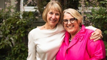 Barbara M. Baumann ’77, chair of the Board of Trustees, with President Sonya Stephens.