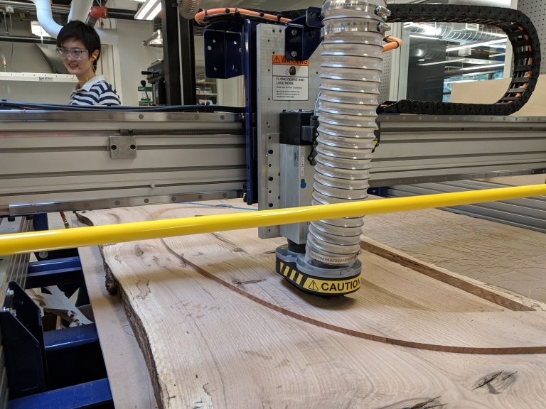 Machine making the reception desk for the Fimbel Lab