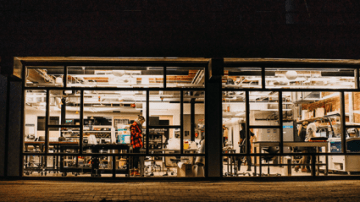 Student working in Fimbel Lab at night.