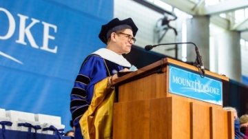 Helen Drinan ’69 speaking at the 2020 Commencement ceremony