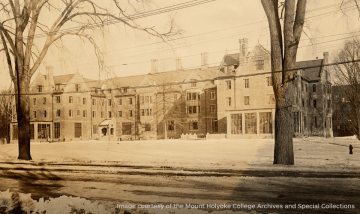 A view of the newly built Rockefeller Hall ("Rocky Hr.") from College Street, 1924.