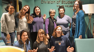 Members of an intergroup dialogue with Dr. Ximena Zuniga, one of the original creators of Intergroup Dialogue as a model for Social Justice Education