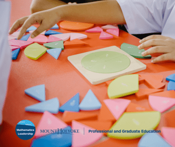 Fractions - an image of pieces of shapes in colorful plastic, with children's hands reaching for them.